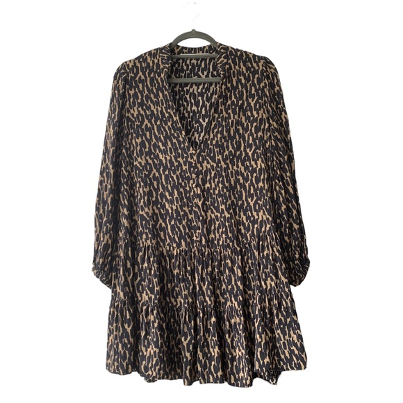 Dresses & Skirts - Zara ladies brown black animal print 3/4 sleeve button up smock floaty dress